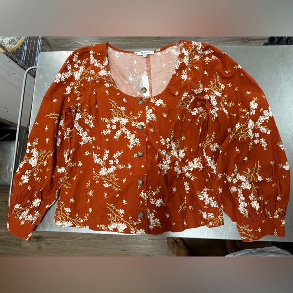 Large Madewell, floral, corduroy, long sleeve blouse - Picture 4 of 11